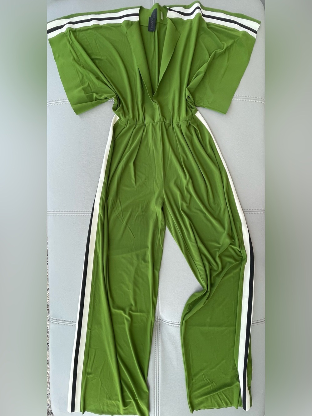 Norma Kamali olive green with engineered side stripe rectangle jog jumpsuit XXS